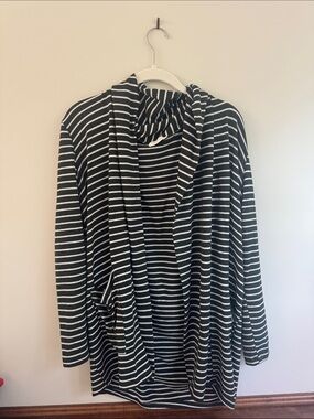 Everly Dark Green and White Striped Open-Front Cardigan